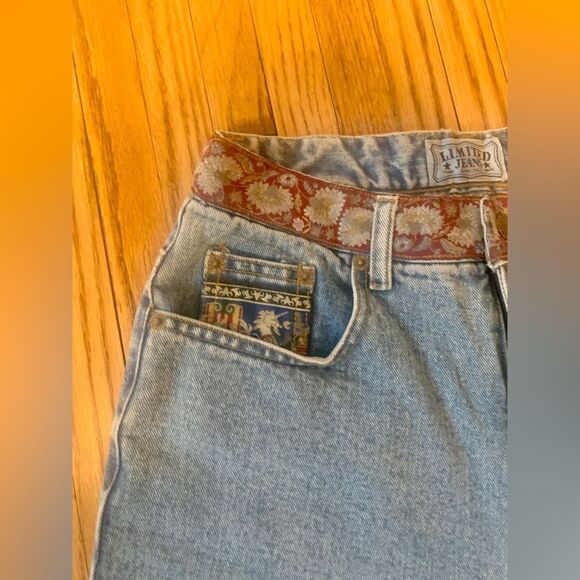 VTG 90s Limited Jeans 10 Patchwork High Rise Straight Leg Medieval Silk floral - Picture 7 of 15